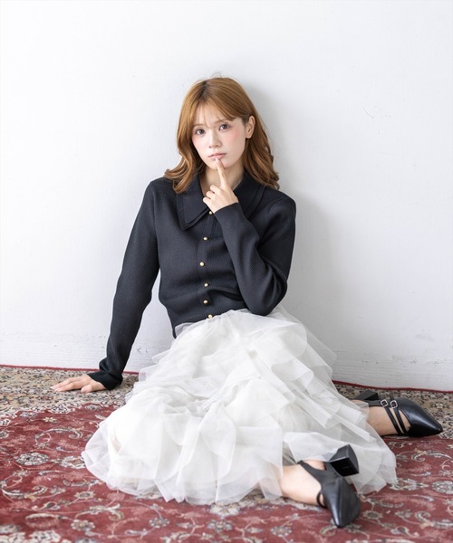 CLEAR BASIC（クリアベーシック）の「ダブルカラー長袖ニットトップス［骨格ストレート／クラシカル／上品］（ニット/セーター・レディース・ブラウン/イエロー系その他/アイボリー/ブラック/ボルドー・F）」の21枚目の写真