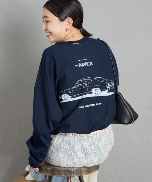 AMERICANA（アメリカーナ）の「[Americana/アメリカーナ] AMRCN バックプリントロンT（Tシャツ/カットソー・レディース・オートミール/ネイビー/マスタード・ONE SIZE）」の2枚目の写真