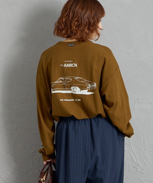 AMERICANA（アメリカーナ）の「[Americana/アメリカーナ] AMRCN バックプリントロンT（Tシャツ/カットソー・レディース・オートミール/ネイビー/マスタード・ONE SIZE）」の3枚目の写真
