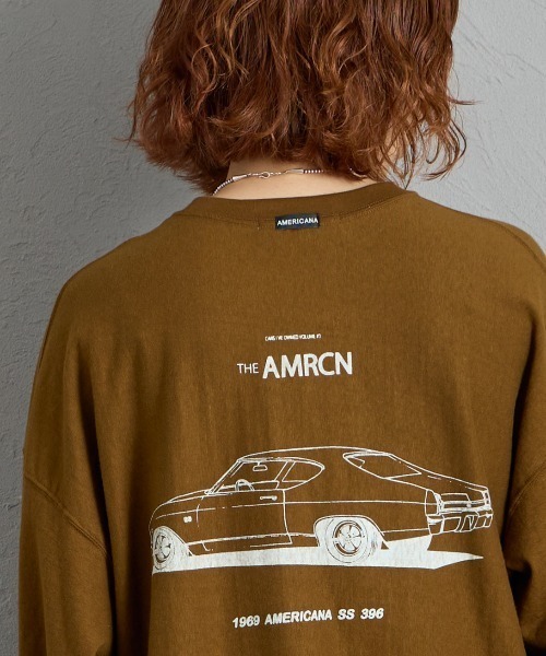 AMERICANA（アメリカーナ）の「[Americana/アメリカーナ] AMRCN バックプリントロンT（Tシャツ/カットソー・レディース・オートミール/ネイビー/マスタード・ONE SIZE）」の4枚目の写真