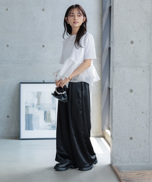 Petitle（プチレ）の「[低身長向けサイズ]選べる丈 サテンパンツ（その他パンツ・レディース・ブラック/グレイッシュベージュ/アイボリー系/ピンク系・PM/M-Short）」の5枚目の写真