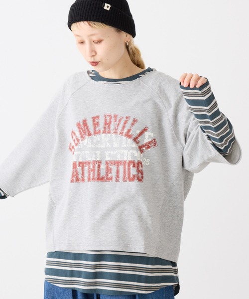 HEART MARKET(ハートマーケット)の「7分袖プリントミニ裏毛プルオーバー(Tシャツ/カットソー・レディース・グレー/レッド/チャコール/ダークパープル・FREE)」の2枚目の写真
