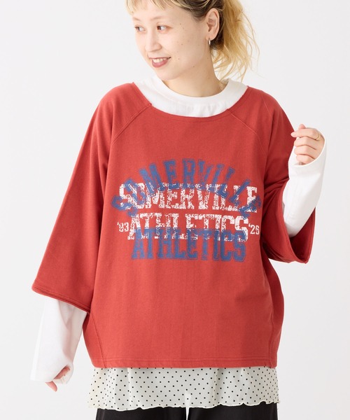 HEART MARKET(ハートマーケット)の「7分袖プリントミニ裏毛プルオーバー(Tシャツ/カットソー・レディース・グレー/レッド/チャコール/ダークパープル・FREE)」の1枚目の写真