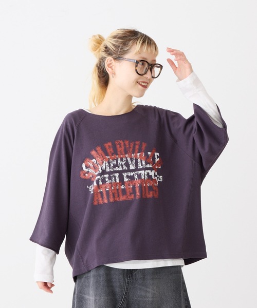 HEART MARKET(ハートマーケット)の「7分袖プリントミニ裏毛プルオーバー(Tシャツ/カットソー・レディース・グレー/レッド/チャコール/ダークパープル・FREE)」の4枚目の写真
