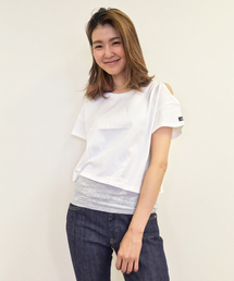 X-girl | OPEN SHOULDER SHORT TOPS /オープンショルダー/トップス/ショート丈/短め/トレンド/無地/ボーダー/肩あき(Tシャツ/カットソー)
