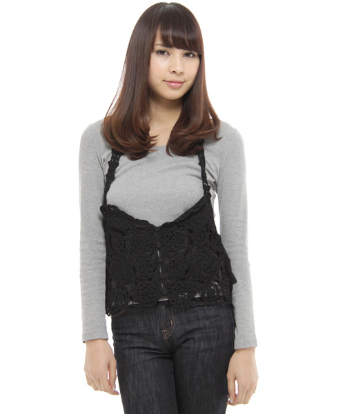 NANO universe（ナノユニバース）の「かぎ針モチーフキャミ（キャミソール・レディース・オフホワイト/ブラック・FREE）」の2枚目の写真