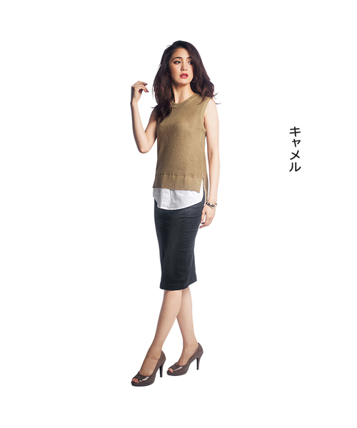 GeeRA（ジーラ）の「レイヤード風あぜ編ベスト（ベスト・レディース・ネイビー/キャメル/オフホワイト/カーキ・X-LARGE/MEDIUM/LARGE/SMALL）」の14枚目の写真