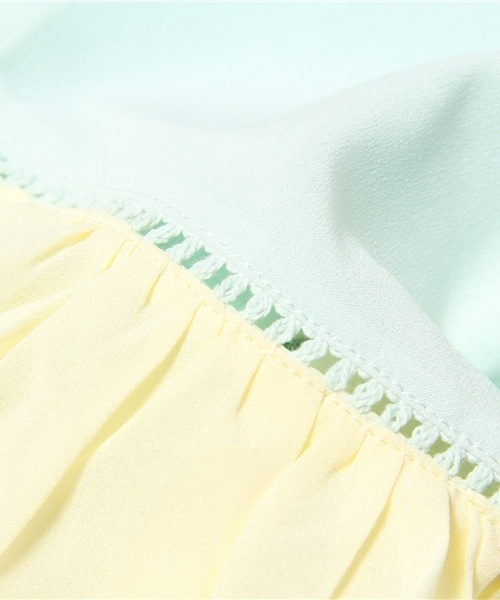 Kastane（カスタネ）の「バイカラーハシゴレースOP（ワンピース・レディース・ライトグリーン/ピンクベージュ/ブルー/ベージュ・FREE）」の9枚目の写真