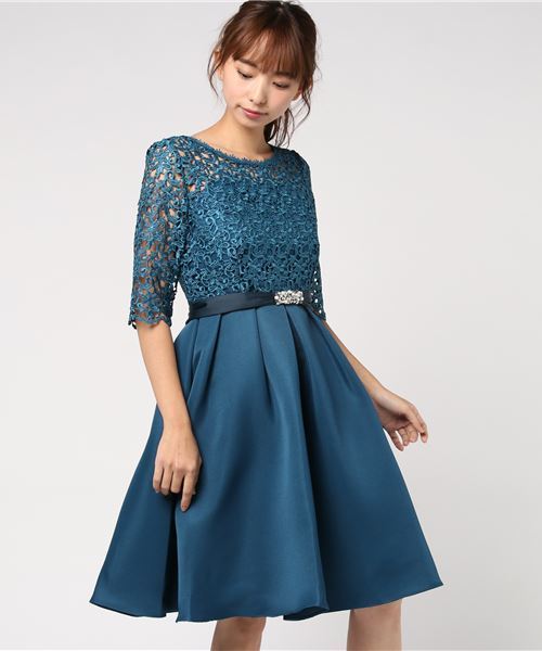 レース切り替えフレアワンピース 結婚式ワンピース お呼ばれパーティードレス ドレス Kana カナ のファッション ドレス ワンピース ドレス