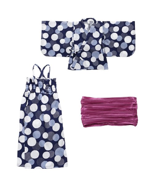 apres les cours（アプレレクール）の「ランダムドット柄浴衣セット（浴衣・キッズ・ネイビー/マスタード・100/110/120/130/140）」の6枚目の写真