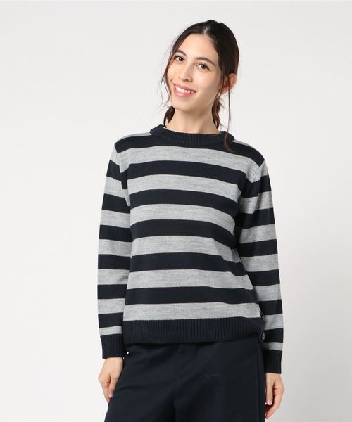 Petit Honfleur（プチオンフルール）の「太ボーダーボタン使いプルオーバー（ニット/セーター・レディース・ホワイト/グレー/ネイビー・M size/L size）」の6枚目の写真