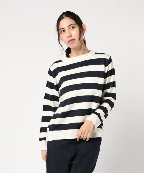 Petit Honfleur（プチオンフルール）の「太ボーダーボタン使いプルオーバー（ニット/セーター・レディース・ホワイト/グレー/ネイビー・M size/L size）」の7枚目の写真