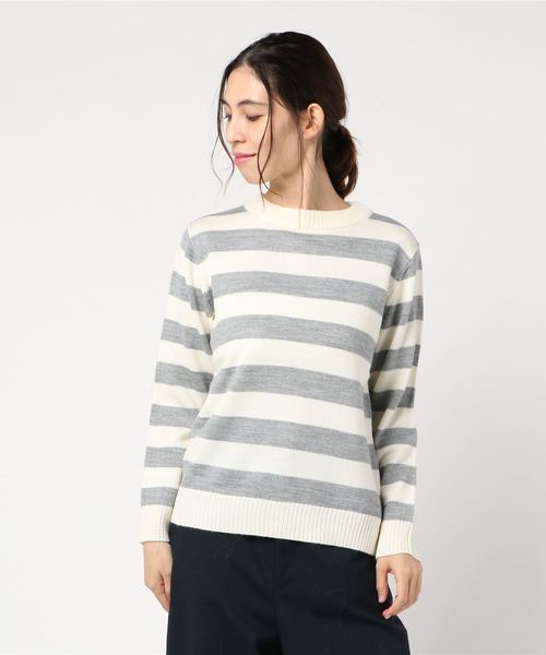 Petit Honfleur（プチオンフルール）の「太ボーダーボタン使いプルオーバー（ニット/セーター・レディース・ホワイト/グレー/ネイビー・M size/L size）」の8枚目の写真