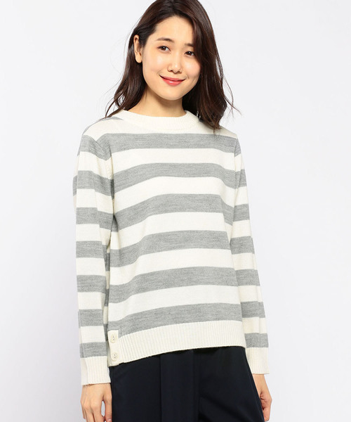 Petit Honfleur（プチオンフルール）の「太ボーダーボタン使いプルオーバー（ニット/セーター・レディース・ホワイト/グレー/ネイビー・M size/L size）」の9枚目の写真