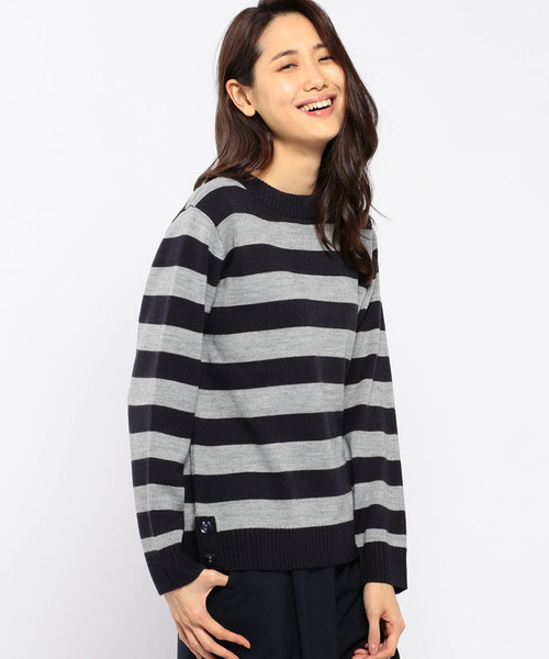 Petit Honfleur（プチオンフルール）の「太ボーダーボタン使いプルオーバー（ニット/セーター・レディース・ホワイト/グレー/ネイビー・M size/L size）」の19枚目の写真