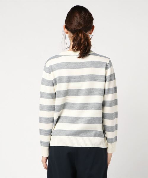 Petit Honfleur（プチオンフルール）の「太ボーダーボタン使いプルオーバー（ニット/セーター・レディース・ホワイト/グレー/ネイビー・M size/L size）」の5枚目の写真