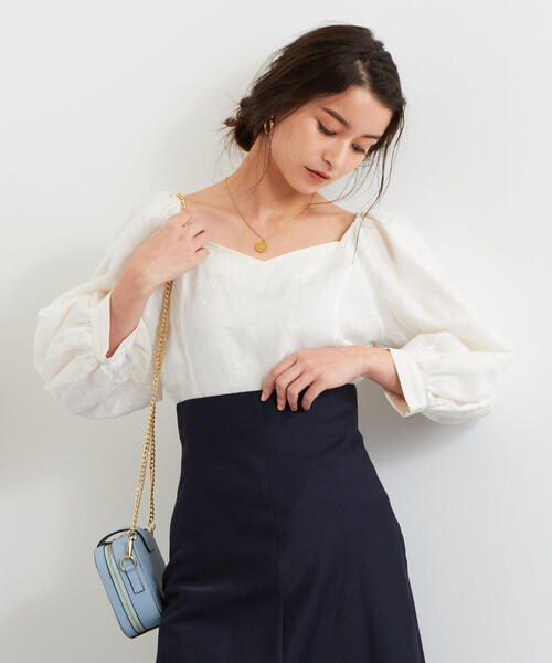 EMMEL REFINES(エメル リファインズ)の「【EMMEL REFINES】〔ハンドウォッシャブル〕SMF H/W リネン バックリボン 7分袖 ブラウス(シャツ/ブラウス)」|オフホワイト