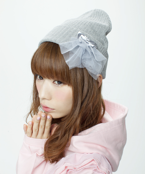 WEGO（ウィゴー）の「【Silent Siren×WEGO】リボン付きニットキャップ（ニットキャップ/ビーニー・レディース・ホワイト/杢グレー・FREE）」の2枚目の写真