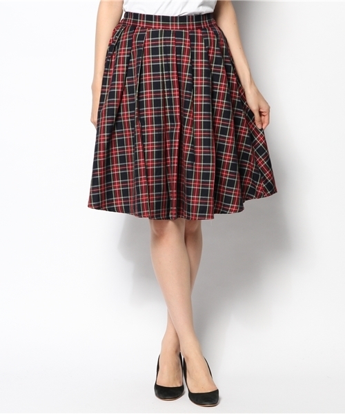 WEGO（ウィゴー）の「WEGO/チェックミディ丈タックスカート（スカート・レディース・グリーン/レッド/グレー/ブルー・FREE）」の4枚目の写真