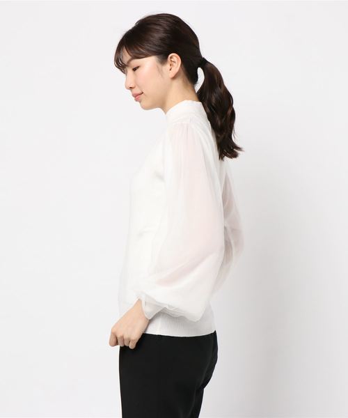 EPIMI E'PIMMY（エピミエピミー）の「チュールスリーブ×モックネックニット（ニット/セーター・レディース・アイボリー/オフホワイト/ピンクベージュ・MEDIUM）」の4枚目の写真