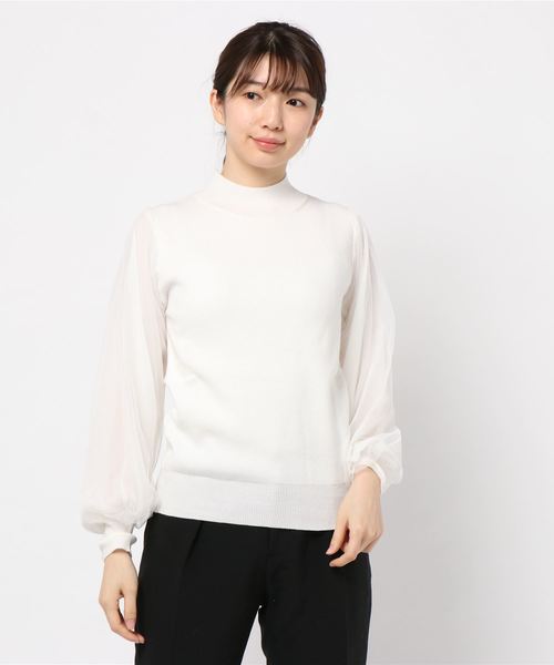 EPIMI E'PIMMY（エピミエピミー）の「チュールスリーブ×モックネックニット（ニット/セーター・レディース・アイボリー/オフホワイト/ピンクベージュ・MEDIUM）」の7枚目の写真