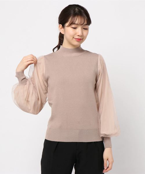 EPIMI E'PIMMY（エピミエピミー）の「チュールスリーブ×モックネックニット（ニット/セーター・レディース・アイボリー/オフホワイト/ピンクベージュ・MEDIUM）」の6枚目の写真