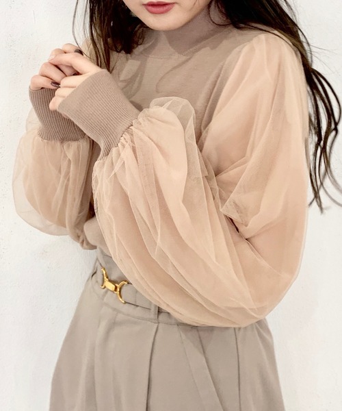 EPIMI E'PIMMY（エピミエピミー）の「チュールスリーブ×モックネックニット（ニット/セーター・レディース・アイボリー/オフホワイト/ピンクベージュ・MEDIUM）」の11枚目の写真