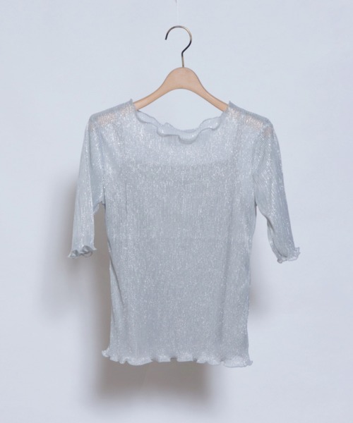 archives（アルシーヴ）の「キャミインナー付きラメプリーツプルオーバー（Tシャツ/カットソー・レディース・グレー系その他/シルバーグレー/ピンク系その他・MEDIUM）」の2枚目の写真