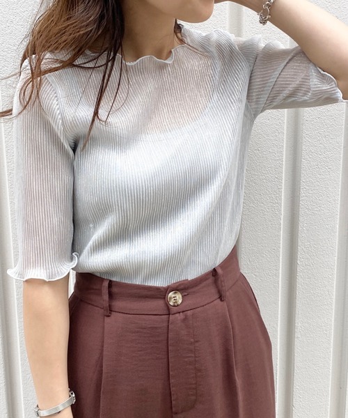 archives（アルシーヴ）の「キャミインナー付きラメプリーツプルオーバー（Tシャツ/カットソー・レディース・グレー系その他/シルバーグレー/ピンク系その他・MEDIUM）」の9枚目の写真