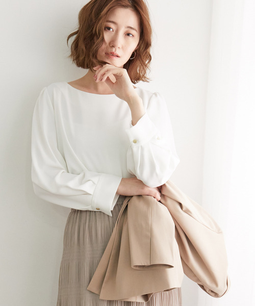 ROPE' PICNIC（ロペピクニック）の「タックボリュームスリーブブラウス（シャツ/ブラウス・レディース・ピンク系その他2/ホワイト/ネイビー・40/38）」の2枚目の写真