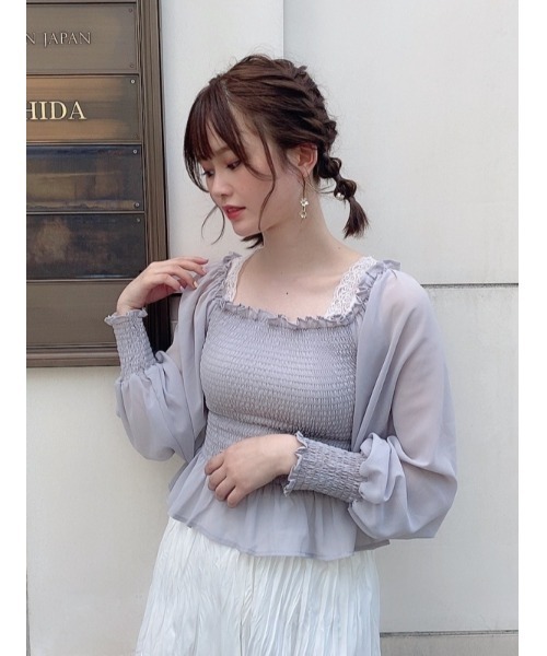 frunco（フランコ）の「シャーリングブラウス（シャツ/ブラウス・レディース・ベージュ/ピンク/ブルー/グリーン/アイボリー・FREE）」の4枚目の写真