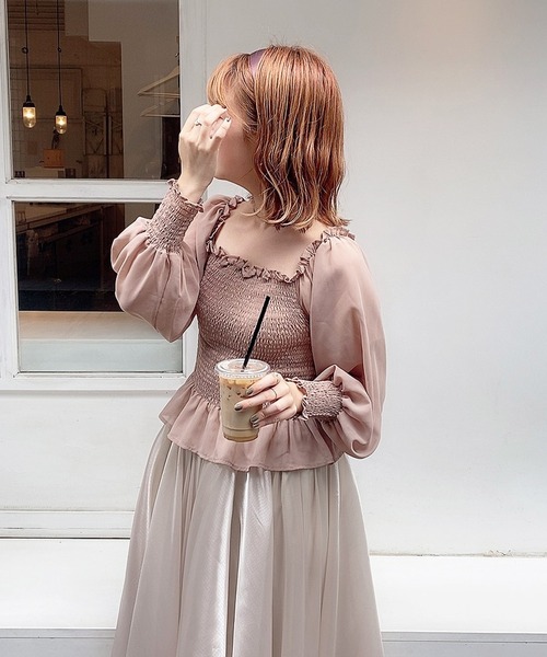 frunco（フランコ）の「シャーリングブラウス（シャツ/ブラウス・レディース・ベージュ/ピンク/ブルー/グリーン/アイボリー・FREE）」の7枚目の写真