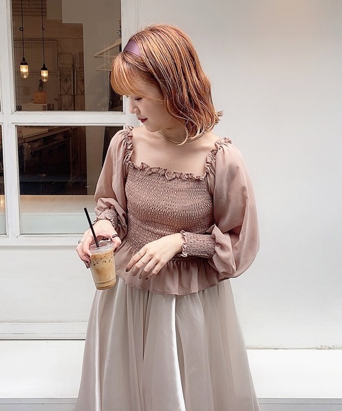 frunco（フランコ）の「シャーリングブラウス（シャツ/ブラウス・レディース・ベージュ/ピンク/ブルー/グリーン/アイボリー・FREE）」の6枚目の写真