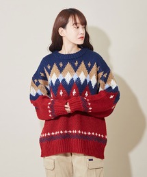CUBE SUGAR（キューブシュガー）の「モヘア ダイヤ柄 ジャガード クルーネック ニット（ニット/セーター）」