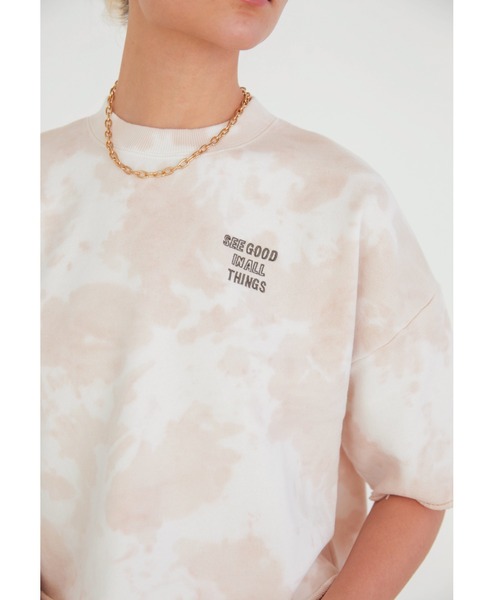ALEXIA STAM（アリシアスタン）の「Logo Tie Dye Short Sleeve Cropped Sweatshirt/ロゴタイダイショートスリーブスウェットシャツ（スウェット・レディース・ベージュ/ブルー・FREE）」の3枚目の写真