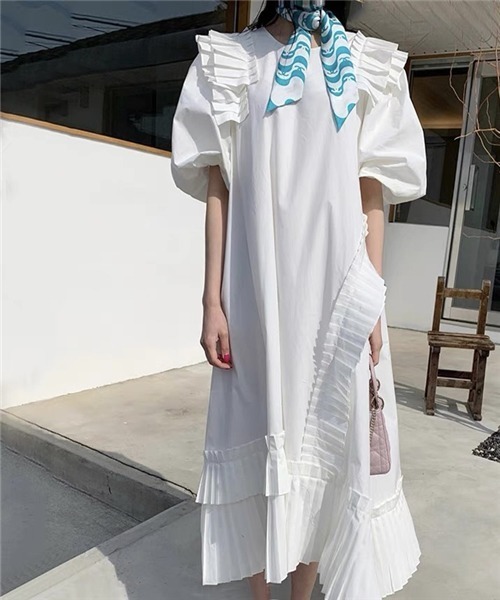 Finalsale対象商品30 Off バルーンスリーブ プリーツフリルロングワンピース ブランドおしゃれ Patron Id