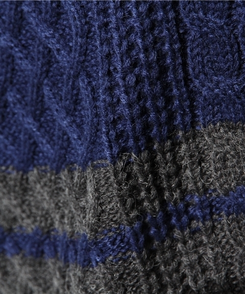 WEGO(ウィゴー)の「WEGO/ケーブルバイカラータートルニット(ニット/セーター・メンズ・ホワイト/ネイビー・LARGE/MEDIUM)」の7枚目の写真