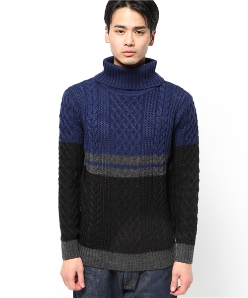 WEGO(ウィゴー)の「WEGO/ケーブルバイカラータートルニット(ニット/セーター・メンズ・ホワイト/ネイビー・LARGE/MEDIUM)」の8枚目の写真