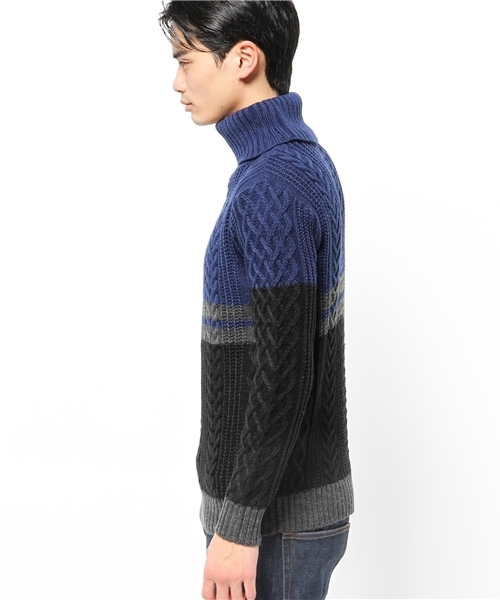 WEGO(ウィゴー)の「WEGO/ケーブルバイカラータートルニット(ニット/セーター・メンズ・ホワイト/ネイビー・LARGE/MEDIUM)」の9枚目の写真