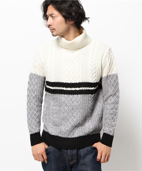 WEGO(ウィゴー)の「WEGO/ケーブルバイカラータートルニット(ニット/セーター・メンズ・ホワイト/ネイビー・LARGE/MEDIUM)」の10枚目の写真