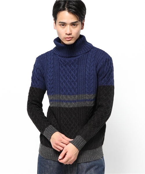 WEGO(ウィゴー)の「WEGO/ケーブルバイカラータートルニット(ニット/セーター・メンズ・ホワイト/ネイビー・LARGE/MEDIUM)」の11枚目の写真