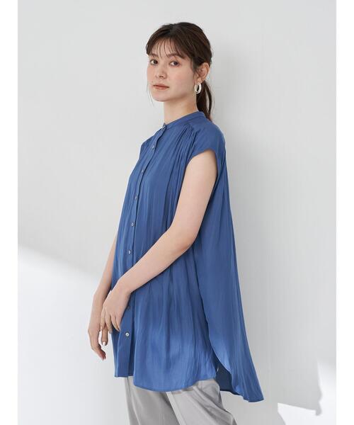 YECCA VECCA(イェッカヴェッカ)の「・ラウンドヘムギャザーロングブラウス(シャツ/ブラウス・レディース・ライトグレー/チャコールグレー/グリーン系その他3/ライトブルー・FREE)」の7枚目の写真