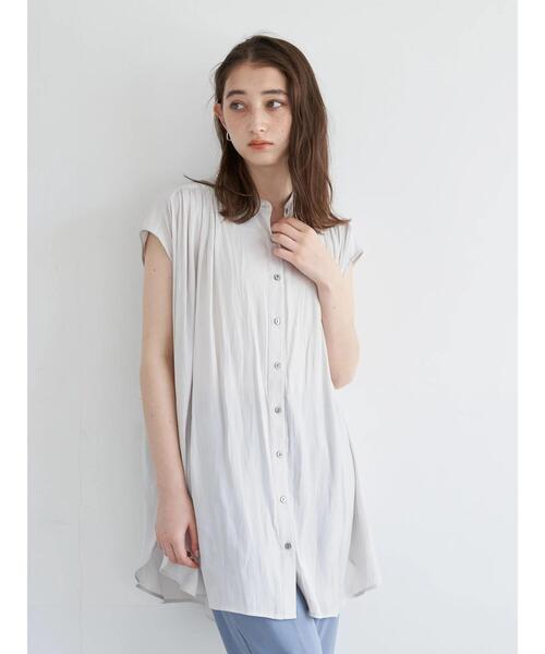 YECCA VECCA(イェッカヴェッカ)の「・ラウンドヘムギャザーロングブラウス(シャツ/ブラウス・レディース・ライトグレー/チャコールグレー/グリーン系その他3/ライトブルー・FREE)」の8枚目の写真