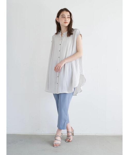 YECCA VECCA(イェッカヴェッカ)の「・ラウンドヘムギャザーロングブラウス(シャツ/ブラウス・レディース・ライトグレー/チャコールグレー/グリーン系その他3/ライトブルー・FREE)」の13枚目の写真