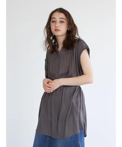 YECCA VECCA(イェッカヴェッカ)の「・ラウンドヘムギャザーロングブラウス(シャツ/ブラウス・レディース・ライトグレー/チャコールグレー/グリーン系その他3/ライトブルー・FREE)」の18枚目の写真