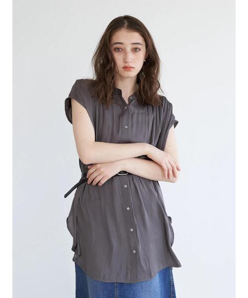 YECCA VECCA(イェッカヴェッカ)の「・ラウンドヘムギャザーロングブラウス(シャツ/ブラウス・レディース・ライトグレー/チャコールグレー/グリーン系その他3/ライトブルー・FREE)」の19枚目の写真