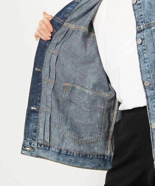 AS KNOW AS PINKY(アズノゥアズピンキー)の「ノーカラBIGデニムジャケット(デニムジャケット・レディース・ブラック系その他/ケミカルウォッシュ・FREE)」の13枚目の写真