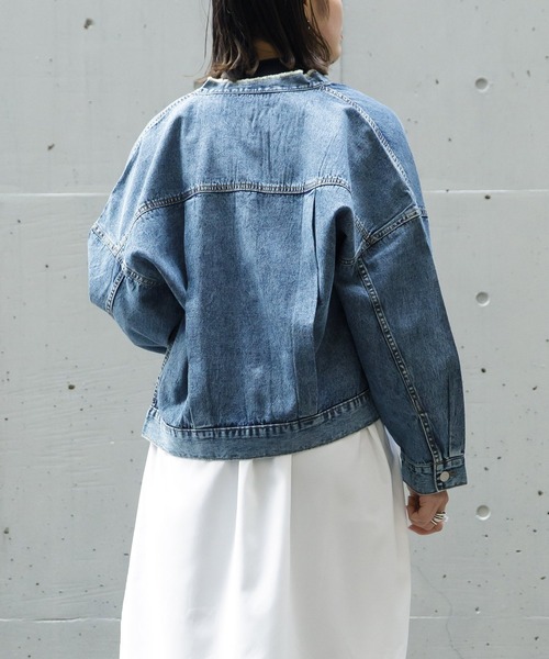 AS KNOW AS PINKY(アズノゥアズピンキー)の「ノーカラBIGデニムジャケット(デニムジャケット・レディース・ブラック系その他/ケミカルウォッシュ・FREE)」の7枚目の写真