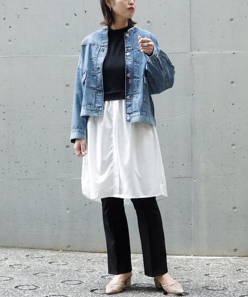 AS KNOW AS PINKY(アズノゥアズピンキー)の「ノーカラBIGデニムジャケット(デニムジャケット・レディース・ブラック系その他/ケミカルウォッシュ・FREE)」の9枚目の写真