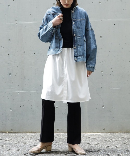 AS KNOW AS PINKY(アズノゥアズピンキー)の「ノーカラBIGデニムジャケット(デニムジャケット・レディース・ブラック系その他/ケミカルウォッシュ・FREE)」の15枚目の写真